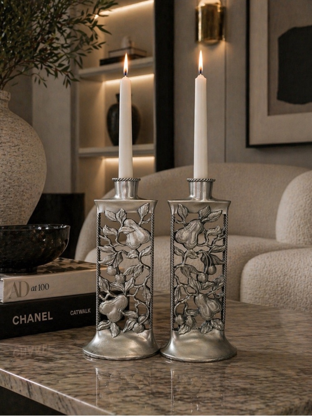 Vintage 1997 Seagull canada Pewter Zinn metal candle holders - Set of 2 like new